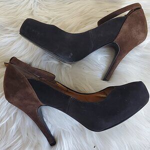 Kelly & Katie Black/Brown Suede Ankle Strap Heels SZ 8.5
